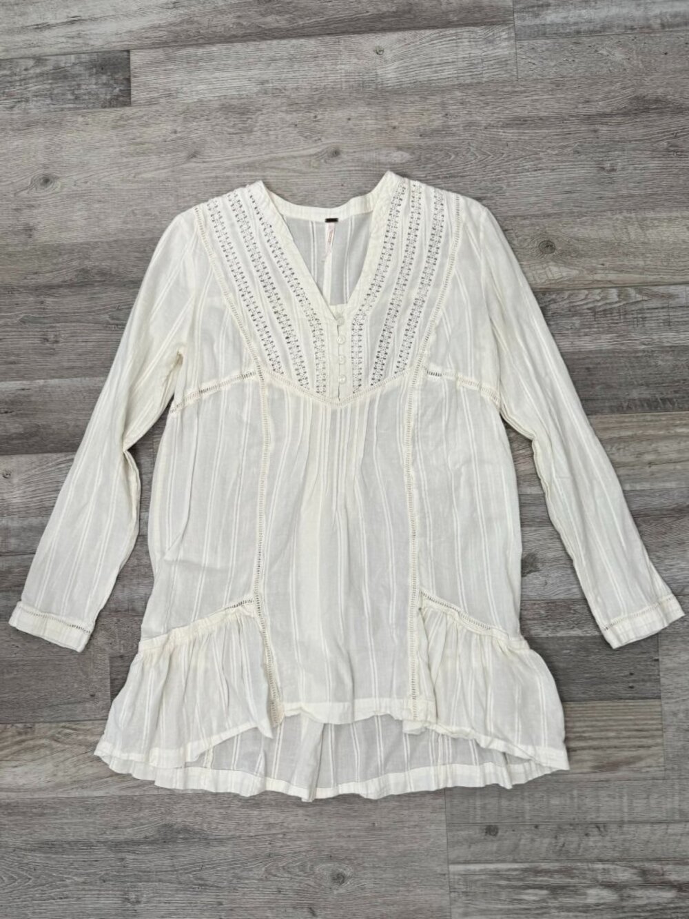 Free People Ivory Cotton Semi Sheer Long Sleeve Tunic Size Small M41